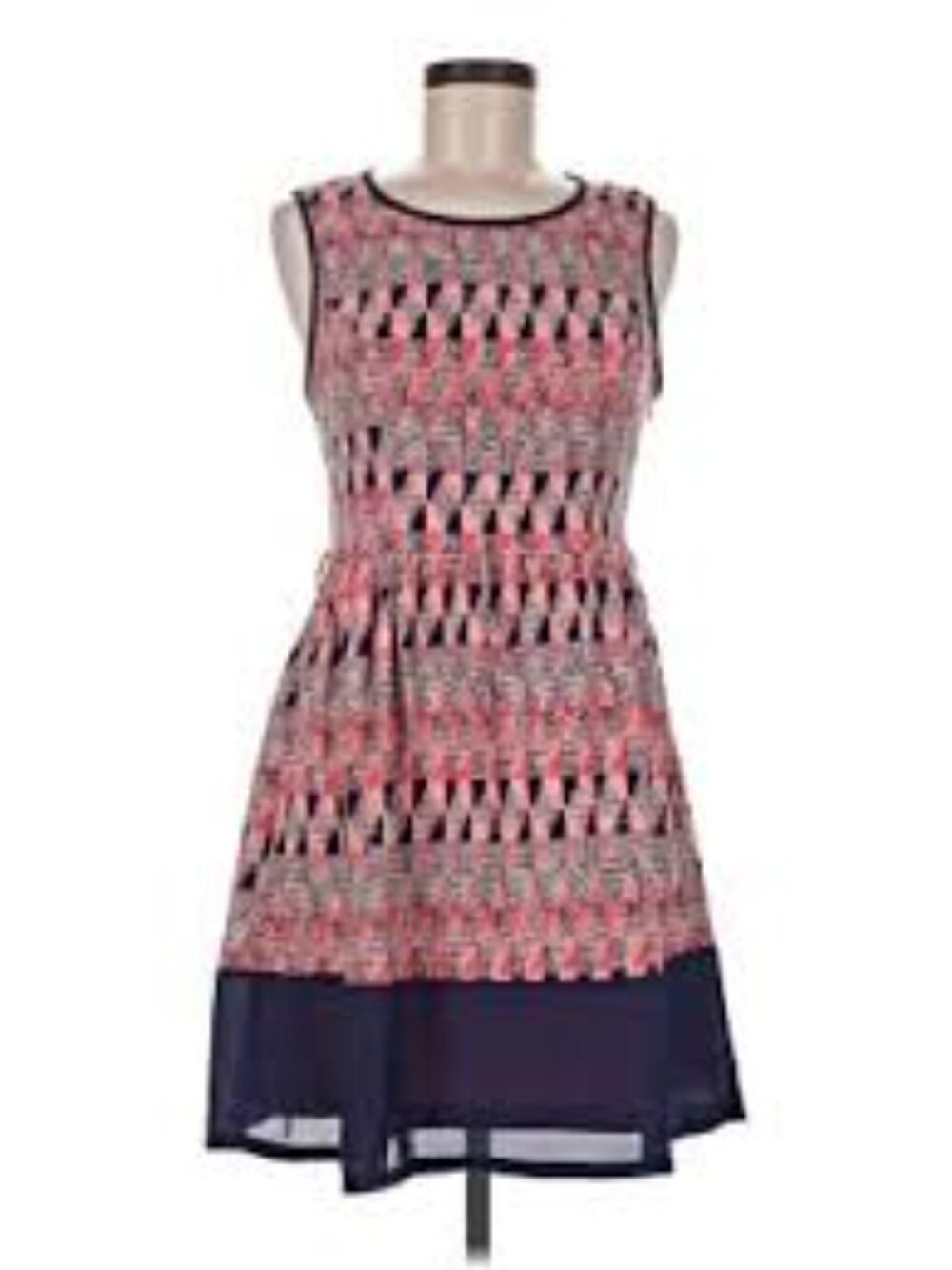 YA LOS ANGELES Pink and Blue Midi Over the Knee Dress Blue Hem Sleeveless Medium